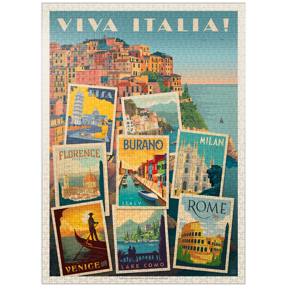 MyPuzzle - Italy: Viva Italia! Collage, Vintage Poster - Premium 1000 Piece Jigsaw Puzzle for Adults
