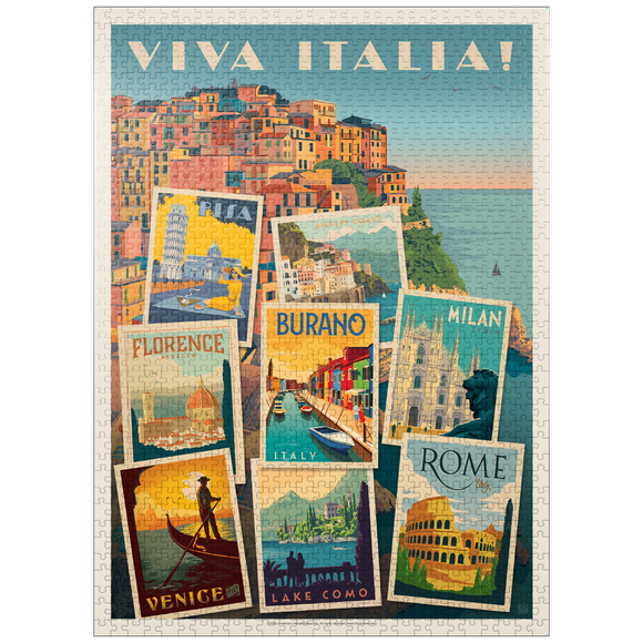 MyPuzzle - Italy: Viva Italia! Collage, Vintage Poster - Premium 1000 Piece Jigsaw Puzzle for Adults