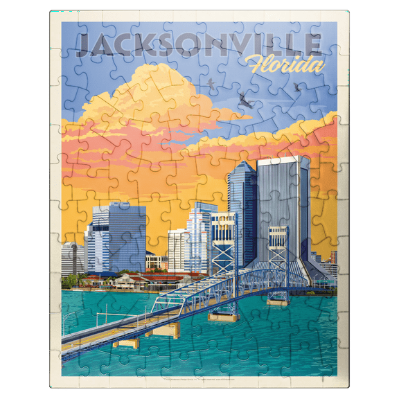 MyPuzzle - Jacksonville, FL, Vintage Poster - Premium 100 Piece Jigsaw Puzzle for Adults