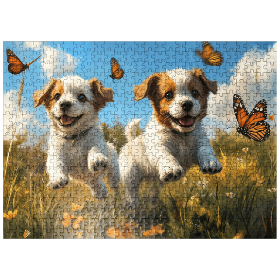 MyPuzzle - Joyful Puppies Running Through Meadow - Premium 500 Piece Jigsaw Puzzle for Adults