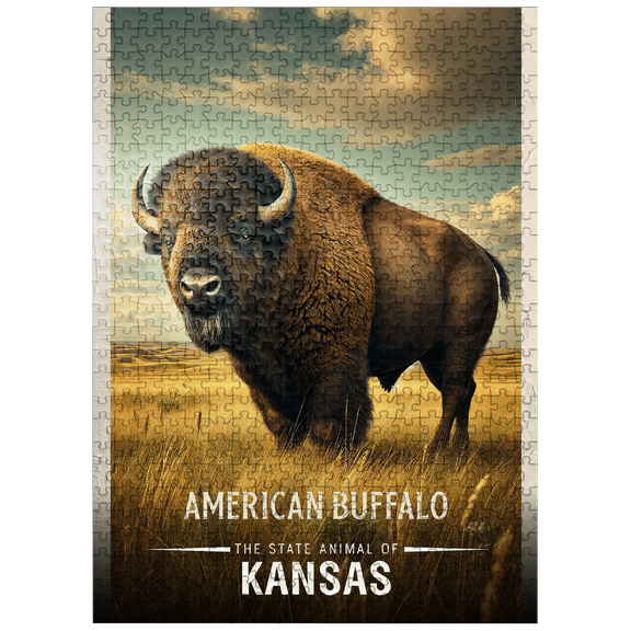 MyPuzzle - Kansas, American Buffalo: State Animals Series - Premium 500 Piece Jigsaw Puzzle for Adults