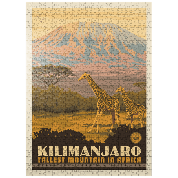 MyPuzzle - Kilimanjaro: Tallest Mountain In Africa, Vintage Poster - Premium 500 Piece Jigsaw Puzzle for Adults