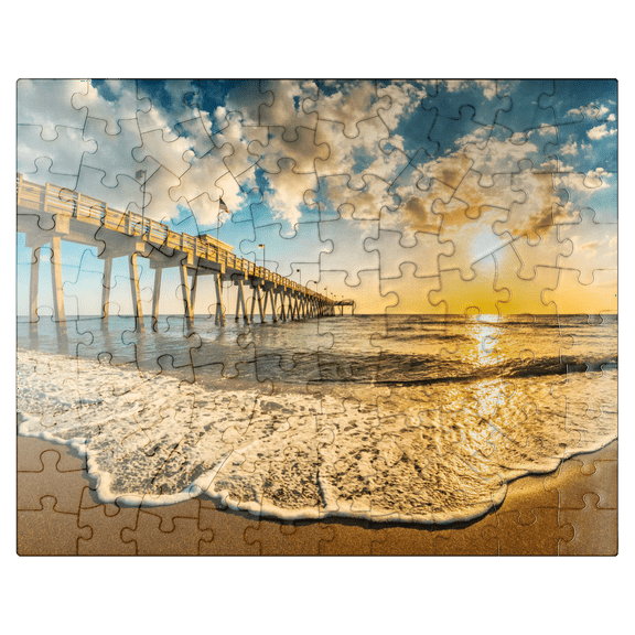 MyPuzzle - Late Afternoon Sun Over Gulf Of Mexico, Venice Fishing Pier, Florida - Premium 100 Piece Jigsaw Puzzle for Adults