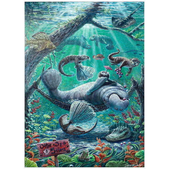 MyPuzzle - Lazy Day At The Otter Spa W/ Manatees - Dakota Daetwiler - Premium 1000 Piece Jigsaw Puzzle for Adults