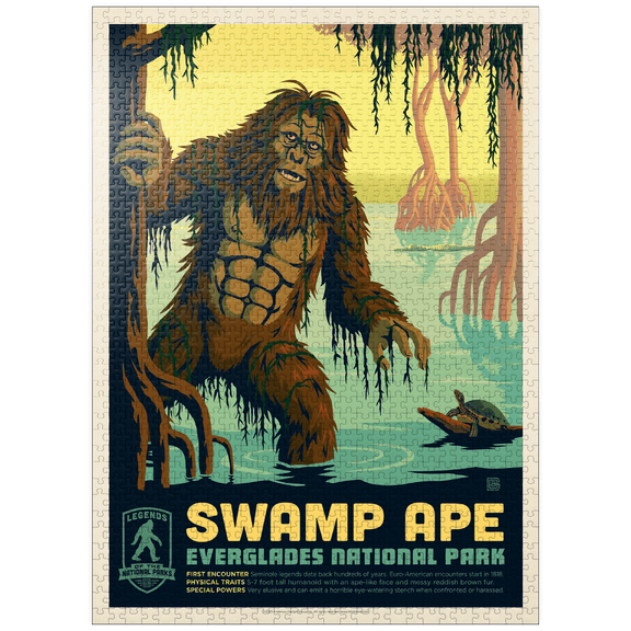 MyPuzzle - Legends Of The National Parks: Everglade's Swamp Ape, Vintage Poster - Premium 1000 Piece Jigsaw Puzzle for Adults