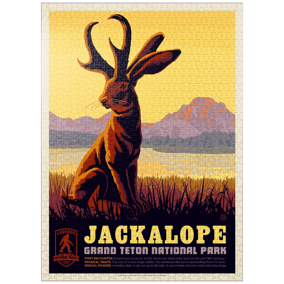 MyPuzzle - Legends Of The National Parks: Grand Teton's Jackalope, Vintage Poster - Premium 1000 Piece Jigsaw Puzzle for Adults