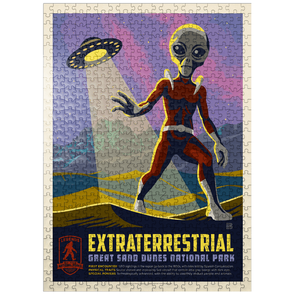 MyPuzzle - Legends Of The National Parks: Great Sand Dune's Extraterrestrials, Vintage Poster - Premium 500 Piece Jigsaw Puzzle for Adults