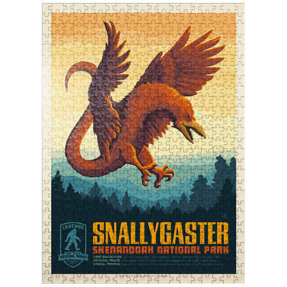 MyPuzzle - Legends Of The National Parks: Shenandoah's Snallygaster, Vintage Poster - Premium 500 Piece Jigsaw Puzzle for Adults