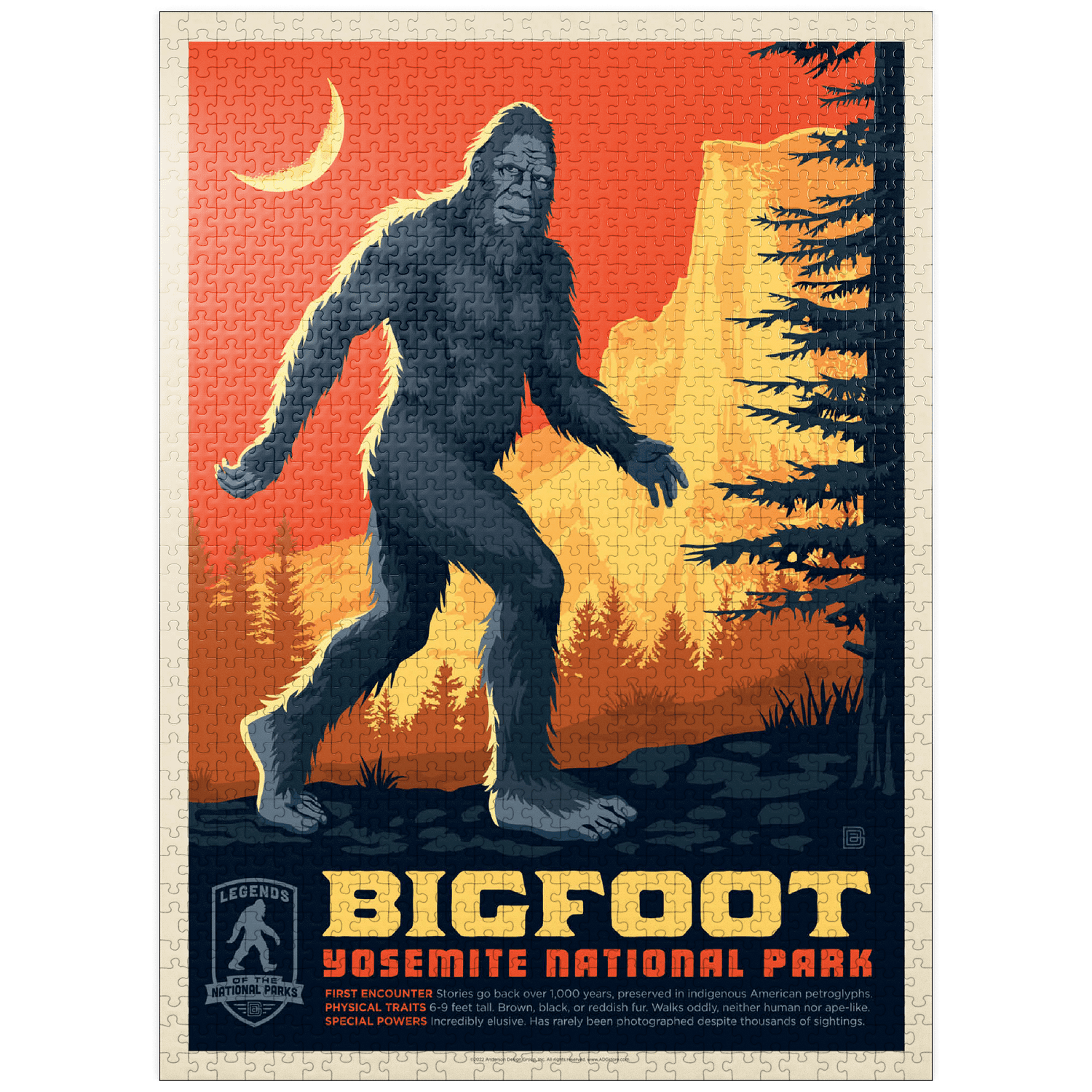 MyPuzzle - Legends Of The National Parks: Yosemite's Bigfoot, Vintage Poster - Premium 1000 Piece Jigsaw Puzzle for Adults