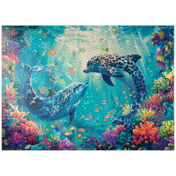 MyPuzzle - Leopard Dolphins On The Coral Reef - Fantasy Animals In The Underwater World - Premium 1000 Piece Jigsaw Puzzle for Adults