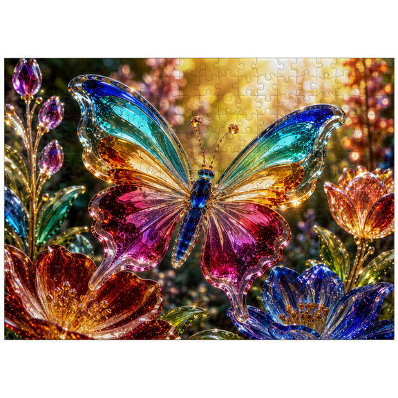 MyPuzzle - Luminous Glass-Style Butterfly Garden - Premium 300 Piece Jigsaw Puzzle for Adults