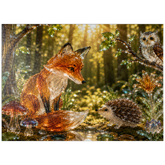 MyPuzzle - Luminous Glass-Style Forest Friends - Premium 1000 Piece Jigsaw Puzzle for Adults