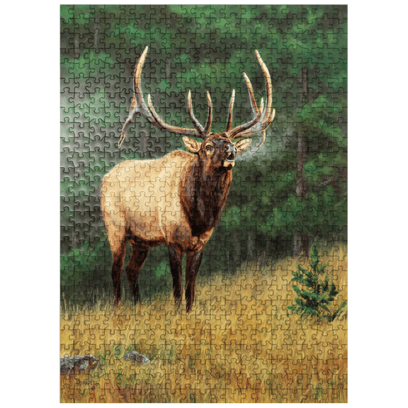 MyPuzzle - Majestic Bull Elk In Forest Clearing - Premium 500 Piece Jigsaw Puzzle for Adults