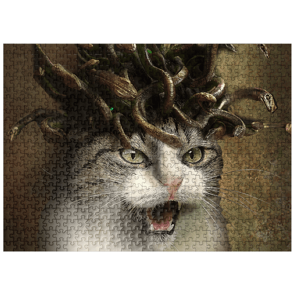 MyPuzzle - Meowdusa Vintage Medusa Cat - Random Galaxy - Premium 500 Piece Jigsaw Puzzle for Adults