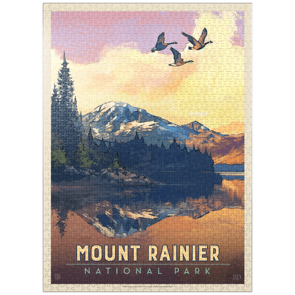 MyPuzzle - Mount Rainier National Park: Daybreak, Vintage Poster - Premium 1000 Piece Jigsaw Puzzle for Adults