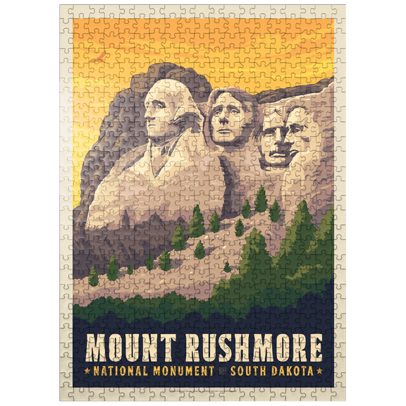 MyPuzzle - Mt Rushmore National Memorial: Side View, Vintage Poster - Premium 500 Piece Jigsaw Puzzle for Adults
