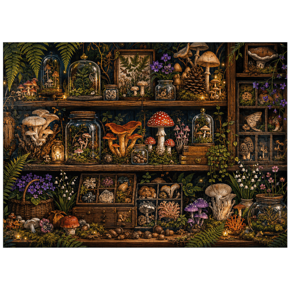 MyPuzzle - Mushroom Forest Botanical Shelf - Premium 300 Piece Jigsaw Puzzle for Adults