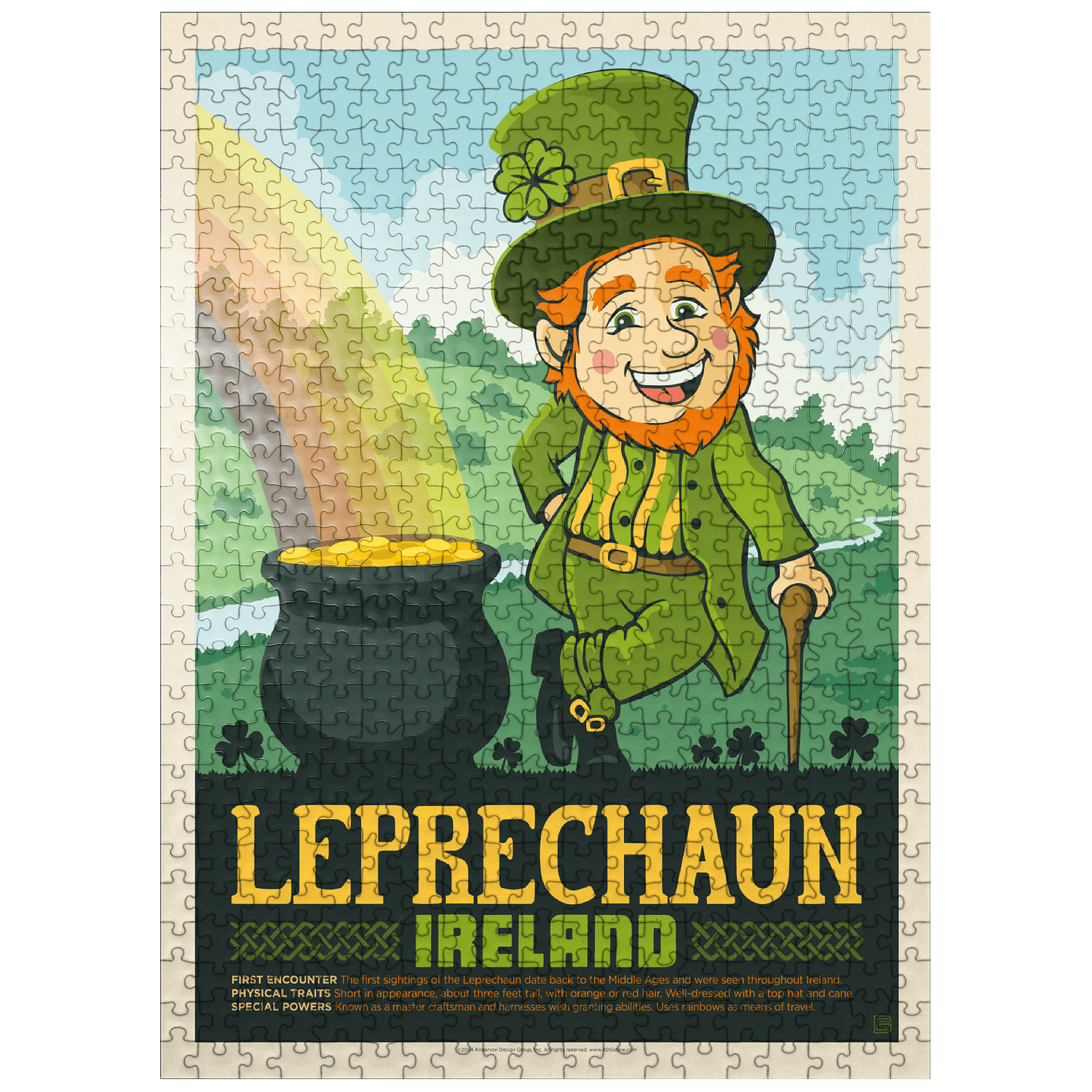 MyPuzzle - Mythical Creatures: Leprechaun (Ireland), Vintage Poster - Premium 500 Piece Jigsaw Puzzle for Adults