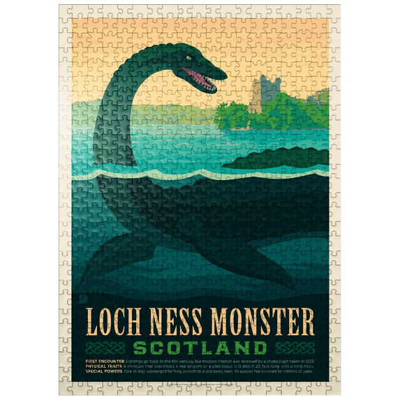 MyPuzzle - Mythical Creatures: Loch Ness Monster, Vintage Poster - Premium 500 Piece Jigsaw Puzzle for Adults