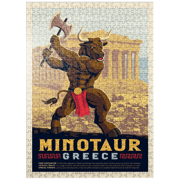 MyPuzzle - Mythical Creatures: Minotaur (Greece), Vintage Poster - Premium 500 Piece Jigsaw Puzzle for Adults