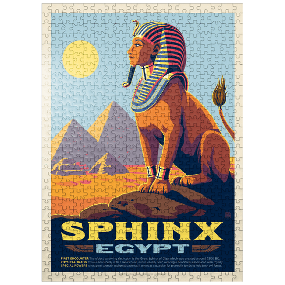 MyPuzzle - Mythical Creatures: Sphinx (Egypt), Vintage Poster - Premium 500 Piece Jigsaw Puzzle for Adults