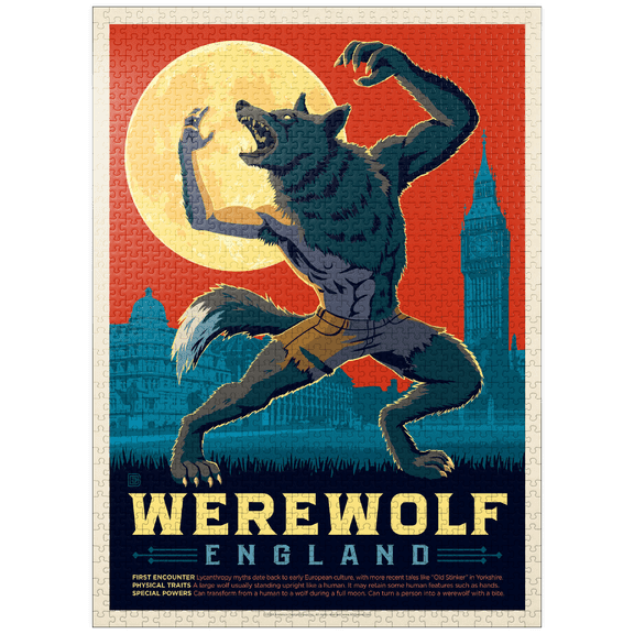 MyPuzzle - Mythical Creatures: Werewolf (England), Vintage Poster - Premium 1000 Piece Jigsaw Puzzle for Adults