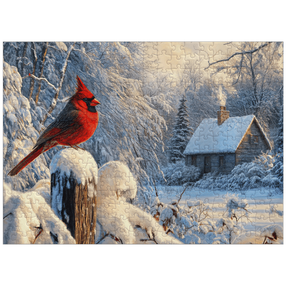 MyPuzzle - Northern Cardinal In Snowy Winter Landscape - Premium 300 Piece Jigsaw Puzzle for Adults