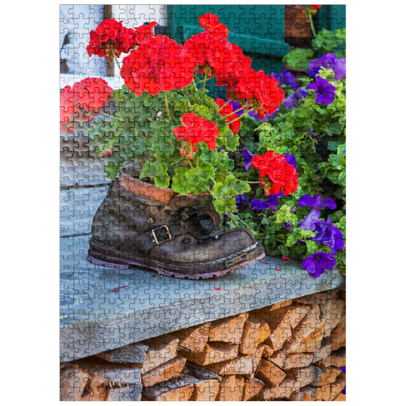 MyPuzzle - Old Hiking Boot With Geraniums In Oberstdorf - Premium 500 Piece Jigsaw Puzzle for Adults