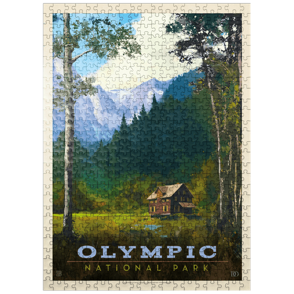 MyPuzzle - Olympic National Park: Enchanted Valley Chalet, Vintage Poster - Premium 500 Piece Jigsaw Puzzle for Adults