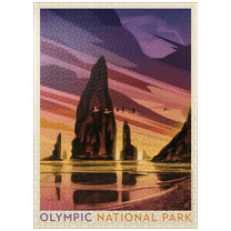 MyPuzzle - Olympic National Park: Pelican Sunset, Vintage Poster - Premium 1000 Piece Jigsaw Puzzle for Adults