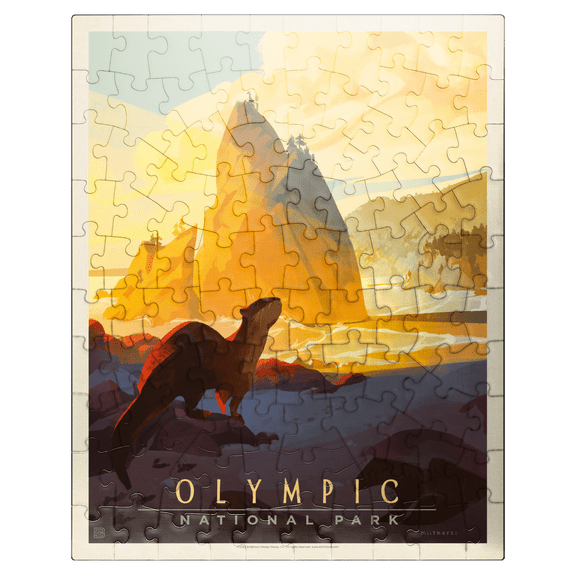 MyPuzzle - Olympic National Park: Sea Otter, Vintage Poster - Premium 100 Piece Jigsaw Puzzle for Adults