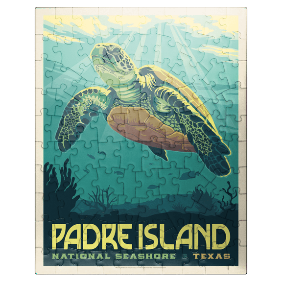 MyPuzzle - Padre Island National Seashore, Texas, Vintage Poster - Premium 100 Piece Jigsaw Puzzle for Adults