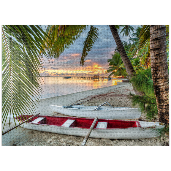 MyPuzzle - Palm Beach At Hotel Les Tipaniers At Hauru Point, Moorea Island - Premium 1000 Piece Jigsaw Puzzle for Adults