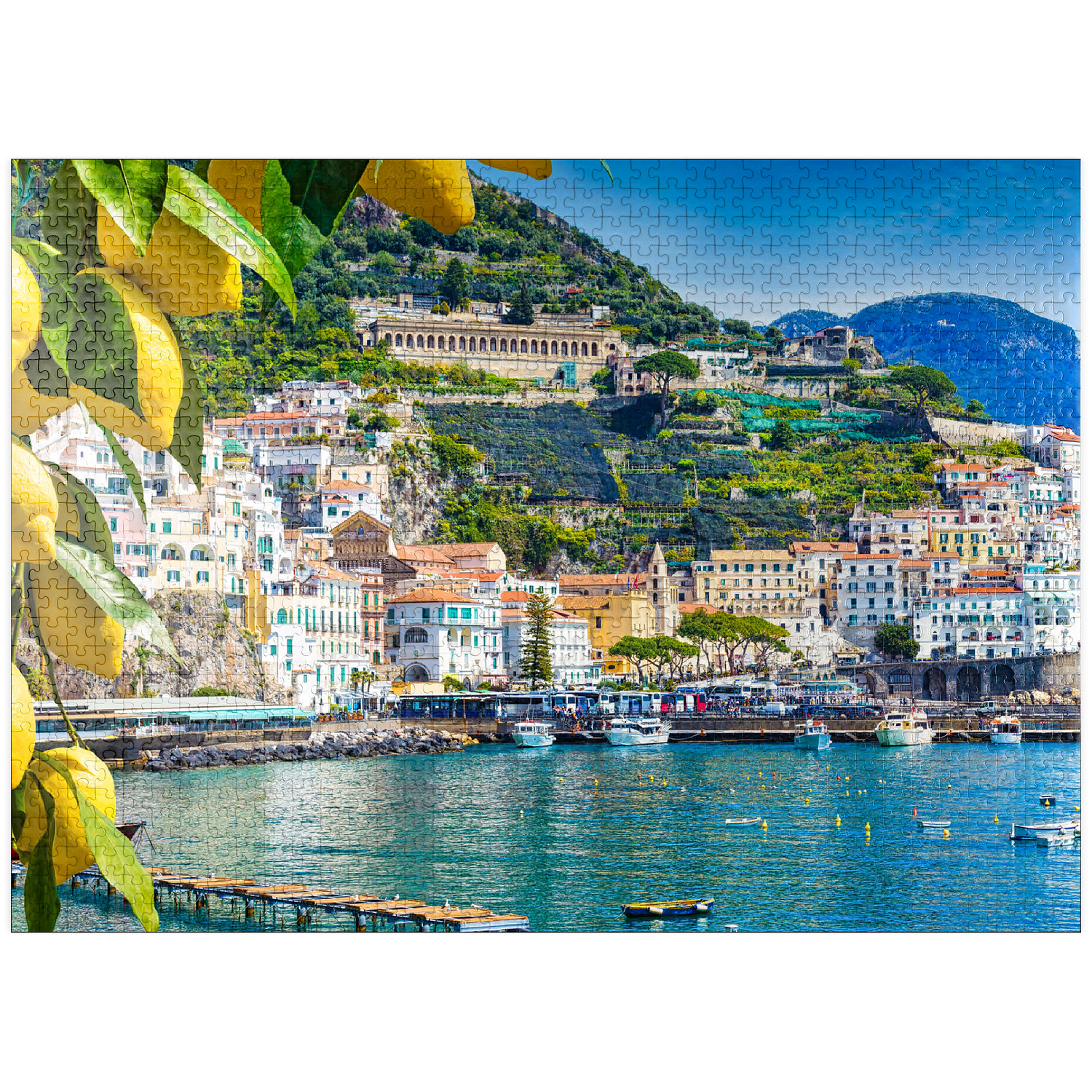 MyPuzzle - Panoramic View Of Beautiful Amalfi On Hills Leading Down To The Coast, Campania, Italy - Premium 1000 Piece Jigsaw Puzzle for Adults