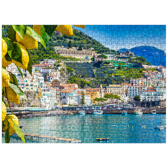 MyPuzzle - Panoramic View Of Beautiful Amalfi On Hills Leading Down To The Coast, Campania, Italy - Premium 500 Piece Jigsaw Puzzle for Adults