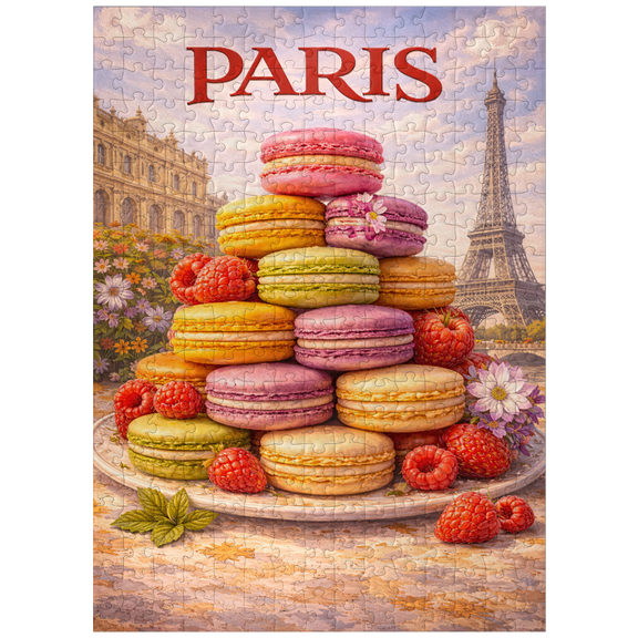 MyPuzzle - Paris Macaron Tower – French Patisserie Elegance - Premium 300 Piece Jigsaw Puzzle for Adults