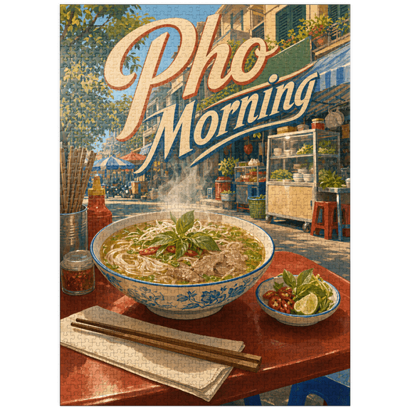 MyPuzzle - Pho Morning Vietnamese Street Food Sign - Premium 1000 Piece Jigsaw Puzzle for Adults