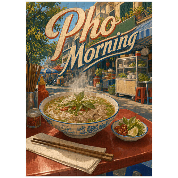 MyPuzzle - Pho Morning Vietnamese Street Food Sign - Premium 300 Piece Jigsaw Puzzle for Adults