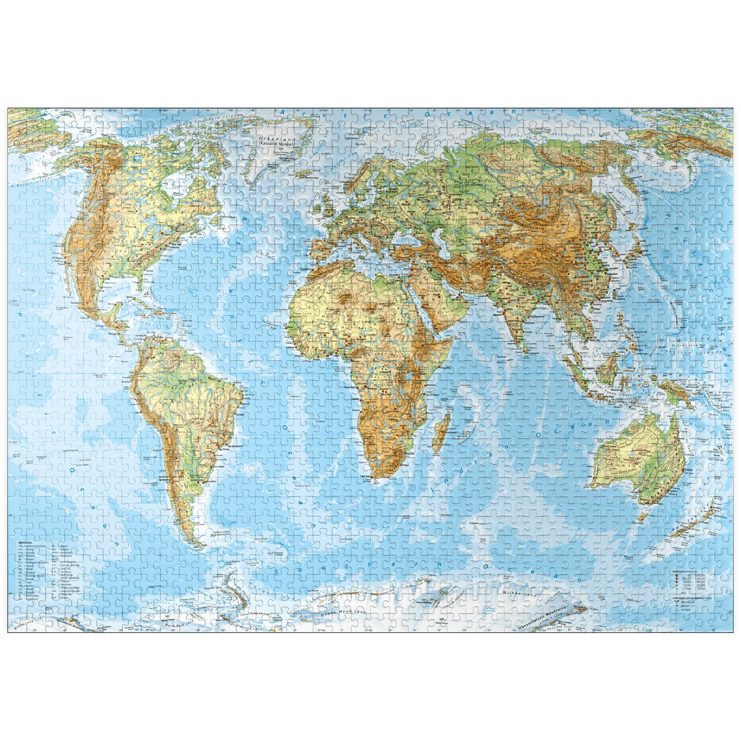 MyPuzzle - Physical World Map Global Geography - Premium 1000 Piece Jigsaw Puzzle for Adults