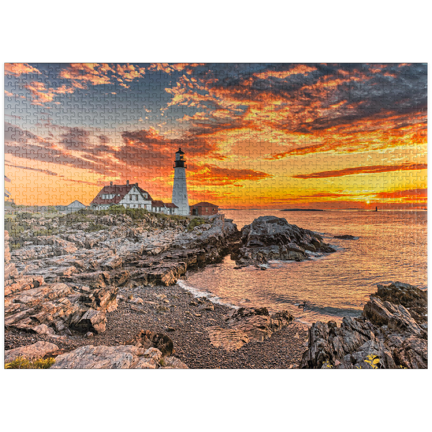 MyPuzzle - Portland Lighthouse At Sunrise In New England Maine USA - Premium 1000 Piece Jigsaw Puzzle for Adults