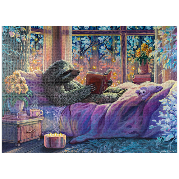 MyPuzzle - Relaxing Sloth Reading - Dakota Daetwiler - Premium 1000 Piece Jigsaw Puzzle for Adults