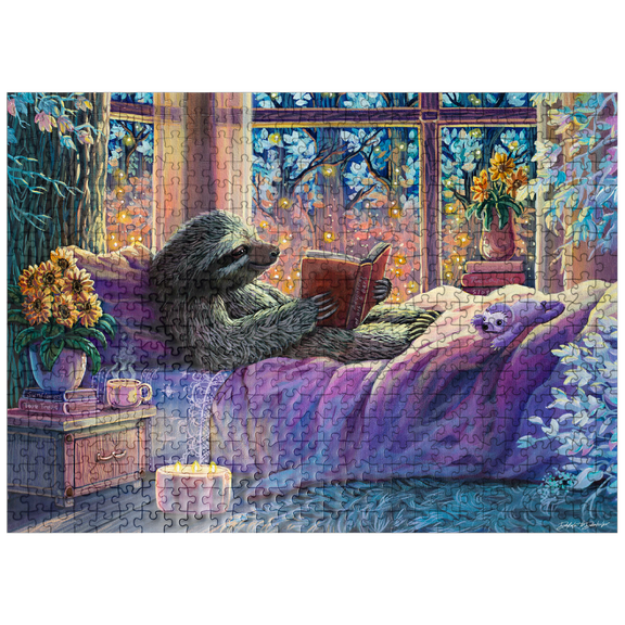 MyPuzzle - Relaxing Sloth Reading - Dakota Daetwiler - Premium 500 Piece Jigsaw Puzzle for Adults