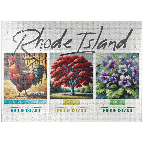 MyPuzzle - Rhode Island: Bird, Tree, Flower- State Symbols Collage Series - Premium 1000 Piece Jigsaw Puzzle for Adults
