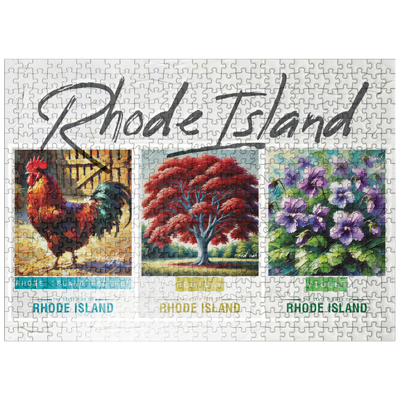 MyPuzzle - Rhode Island: Bird, Tree, Flower- State Symbols Collage Series - Premium 500 Piece Jigsaw Puzzle for Adults