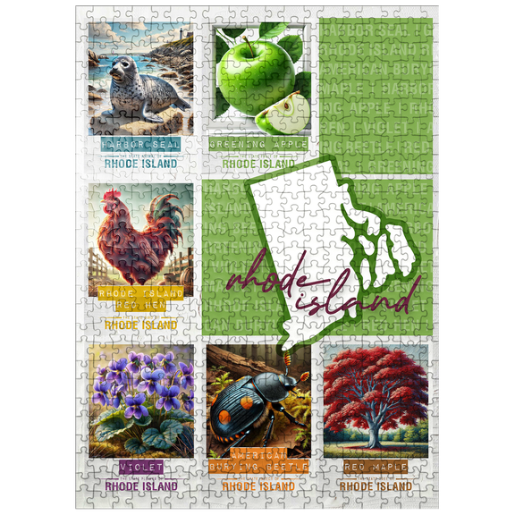 MyPuzzle - Rhode Island: State Symbols Poster - Premium 500 Piece Jigsaw Puzzle for Adults