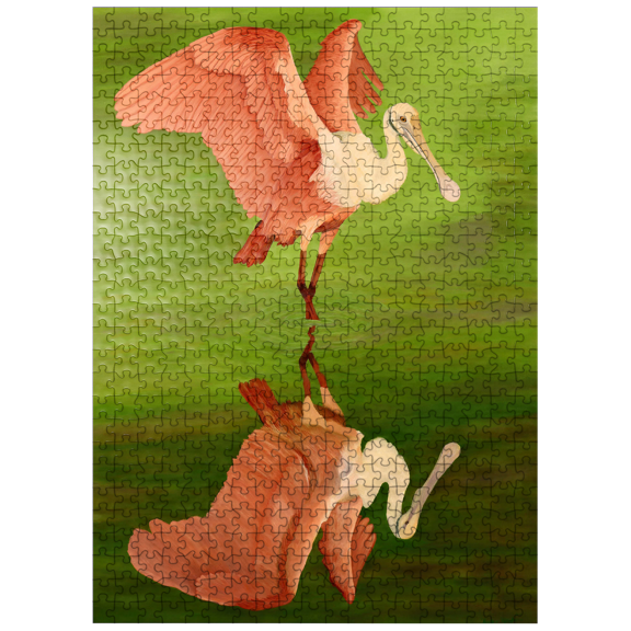 MyPuzzle - Roseate Spoonbill With Mirror Reflection - Premium 500 Piece Jigsaw Puzzle for Adults