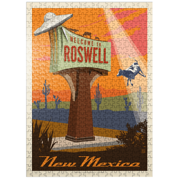 MyPuzzle - Roswell, New Mexico, Vintage Poster - Premium 500 Piece Jigsaw Puzzle for Adults