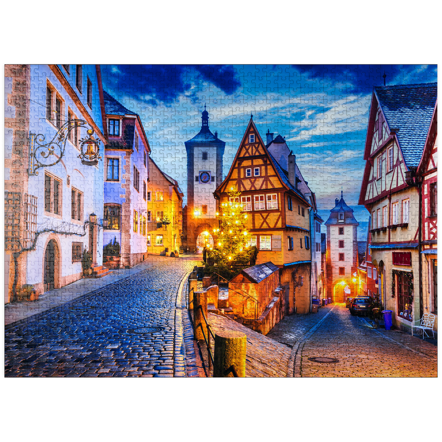 MyPuzzle - Rothenburg Ob Der Tauber By Night, Romantic Road In Bavaria, Germany - Premium 1000 Piece Jigsaw Puzzle for Adults