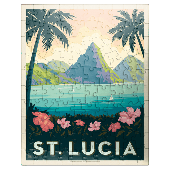 MyPuzzle - Saint Lucia, Vintage Poster - Premium 100 Piece Jigsaw Puzzle for Adults