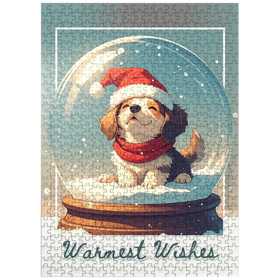 MyPuzzle - Santa's Little Helper - Puppy, Christmas Snow Globe - Premium 500 Piece Jigsaw Puzzle for Adults